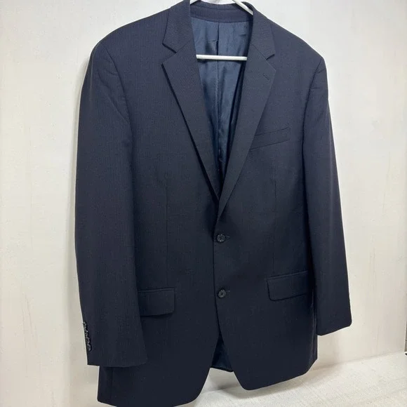 Michael Kors Mens Navy Pinstripe 2 Piece Suit Wool Size 42L Pants 34x32 - Picture 2 of 16